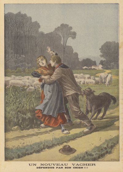 A shepherdess saved from an attacker by her dog by French School
